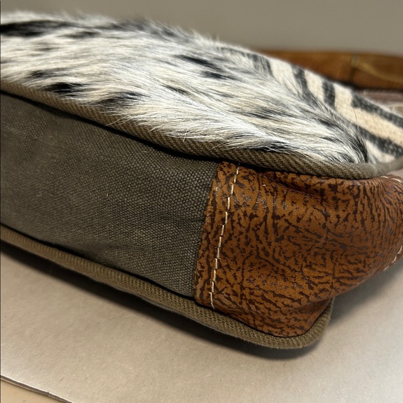 Myra Boho Leather Canvas Crossbody Bag - Picture 13 of 15